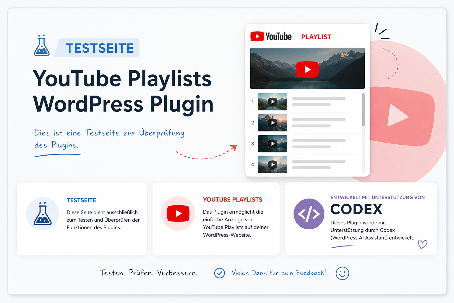 Testseite für das WordPress-Plugin „YouTube Playlists“ mit eingebetteter